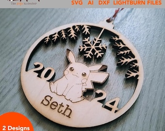 Pikachu inspiriert Weihnachtsdekoration Laser bereit Vorlage SVG DXF Laser Cut Dateien
