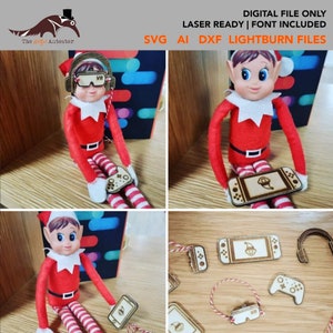 Christmas Elf Tech Gamer Bundle 7 Props Christmas Decoration Ornament Laser Ready Template SVG DXF Laser Cut Files