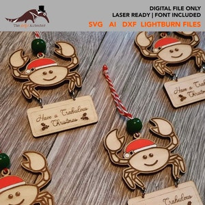 Crab Christmas Decoration Laser Ready Template SVG DXF Laser Cut Files