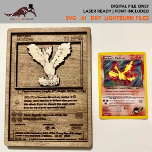 Pokemon Trading Card Moltres Laser Ready Modello SVG DXF Laser Cut File