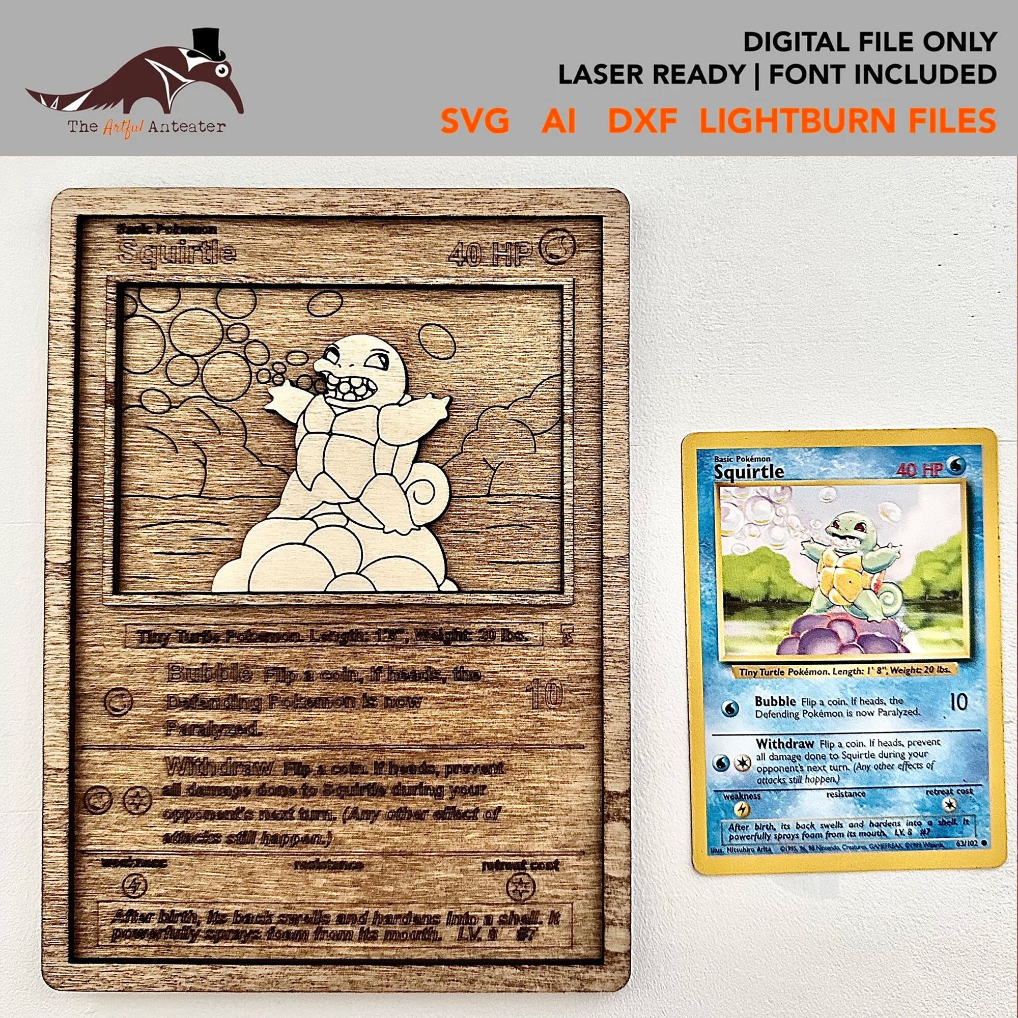 Pokemon Trading Card Squirtle Laser Ready Template SVG DXF Laser Cut