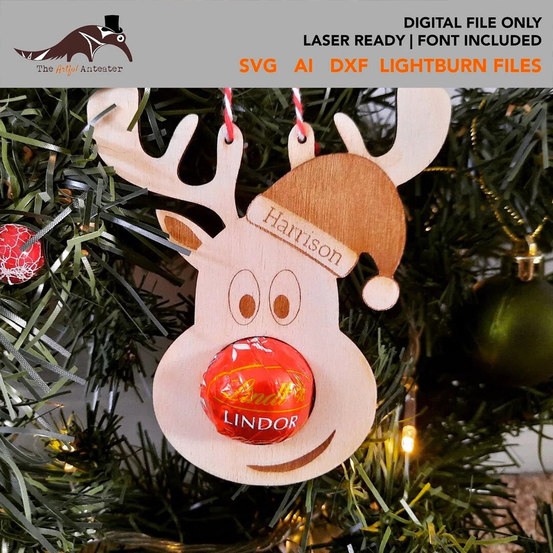 Party Rudolph Svg Rudolph Reindeer Chocolate Christmas Holder Decoration Laser Ready ...