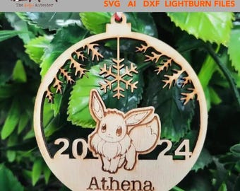 Eevee Inspired Christmas Decoration Laser Ready Template SVG DXF Laser Cut Files 2025 2026