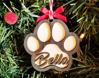 Personalised Dog Cat Name Paw Christmas Ornament Decoration Posted UK Gift Wrapped