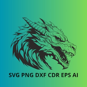 Dragon Head Svg PNG DXF Files, Dragon Tattoo Image Clipart, Dragon Vector SVG Shirt Design Graphic, Transparent Background print, Tattoo svg