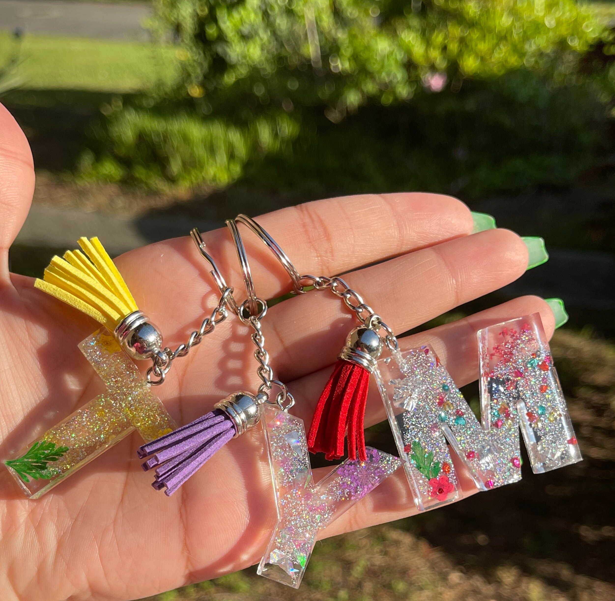 Initial Glitter Keychain/ keychain/ epoxy keychain/ tassel/ Etsy