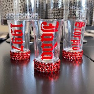 Personalized shot glasses / zodiac sign / birth year / shot glasses / bling