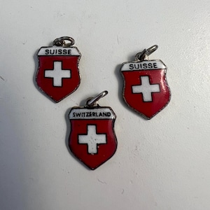 Vintage Enamel Swiss Flag Shield Charm