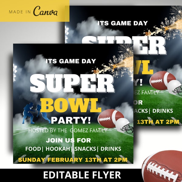 Super Bowl Party Flyer, Party Invitation, Editable Flyer, DIY, Party Flyer, Super Bowl 2022, Super Bowl LVI, Half time show, Canva Flyer