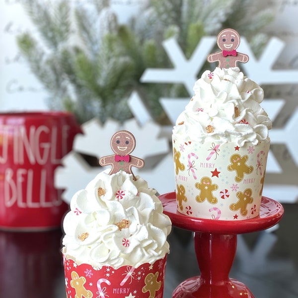 Faux Christmas / gingerbread cupcake with frosting | fake bake | Rae Dunn | tiered trays |