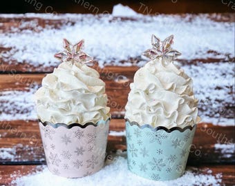 Faux pastel snowflake cupcake with frosting | fake bake | tiered trays | gingerbread | Christmas