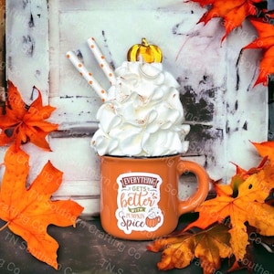 Handmade faux pumpkin spice whipped cream topper in espresso mug (mini mug) | fake bake | tiered trays |