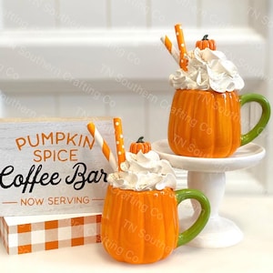 BEST SELLER!! Handmade faux pumpkin spice drink in a pumpkin shaped mini mug| fake bake | Rae Dunn | tiered tray decor