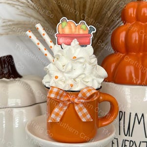 Handmade Faux Whipped Cream Pumpkin Topper: Espresso Mug Fall Decor