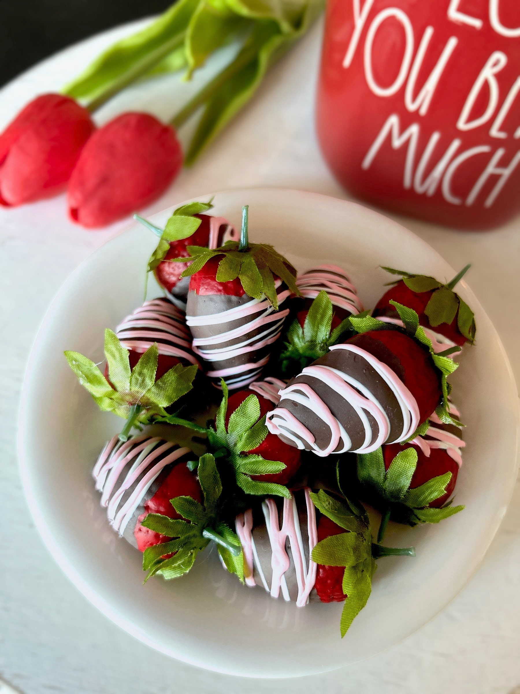 Fake Strawberries Dipped in Chocolate Real Size Faux Strawberry