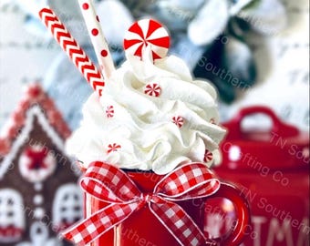 Handmade Faux Whipped Cream Peppermint Topper in Espresso Mug