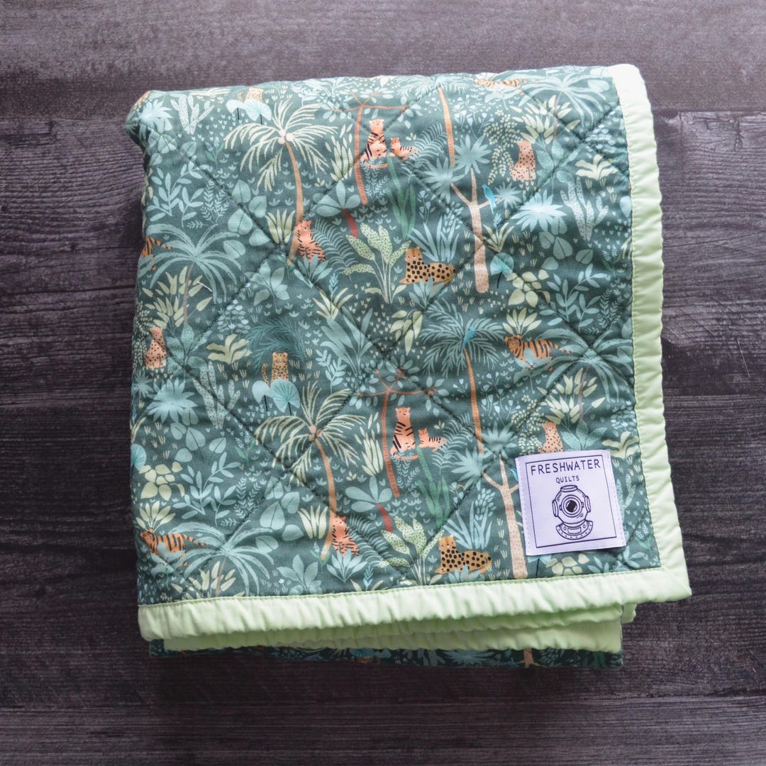 Jungle Animals Baby Quilt, Safari Nursery Crib Blanket, Handmade Gender ...