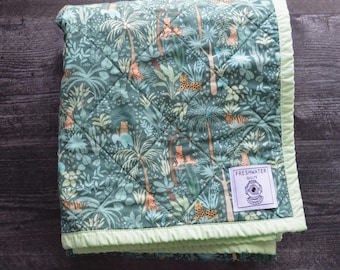 Edredón infantil con animales de la selva, manta para cuna con estampado de safari, edredón de tela entera hecho a mano unisex, regalo para baby shower de niño o niña.