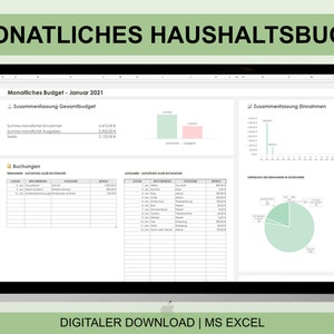 Haushaltsbuch Excel Vorlage | Monatliches Tracking für Ausgaben und Einnahmen | Deutsche Version