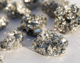 Pyrite Crystal Clusters | Natural Raw Chunky Peruvian Pyrite Formation | Golden Cubic Pyrite | Druzy Pyrite | Crystal Lover Christmas Gift