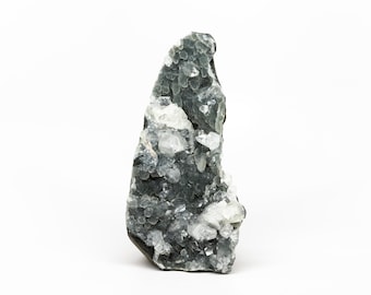 Raw Natural Black Druzy Chalcedony with Clear Apophyllite Crystal Formation | Self Standing Druzy Chalcedony Statement Collectors Piece