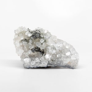 Clear Apophyllite on Blue and Black Chalcedony Crystal Cluster | Raw Natural Apophyllite Mineral Formation | Crystal Lover Gift