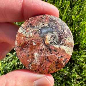 Moss Agate Cabochon | Red Purple Brown Moss Agate Disc | Crystal Lover Gift