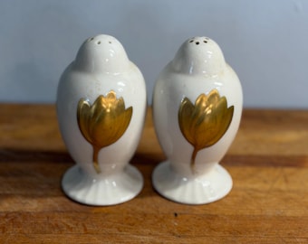 Vintage Mid Century Gilt Tulip Salt and Pepper Shakers
