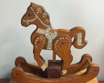 Vintage Hand Painted Folk Art Rocking Horse, Signed Kaminski 1992