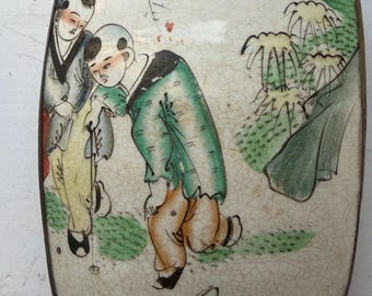 Chinese Porcelain Shard Box, Figures & Garden Scene