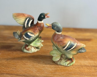 Vintage Bisque Mallard Duck Salt and Pepper Shakers, Victoria Ceramics Japan