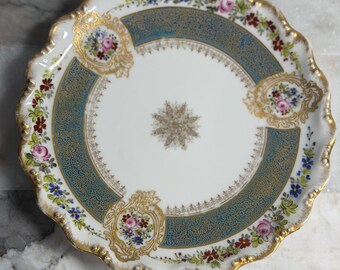 Antique Limoges France Cabinet Plate, Blakeman & Henderson, Gilt Floral, 8.5"