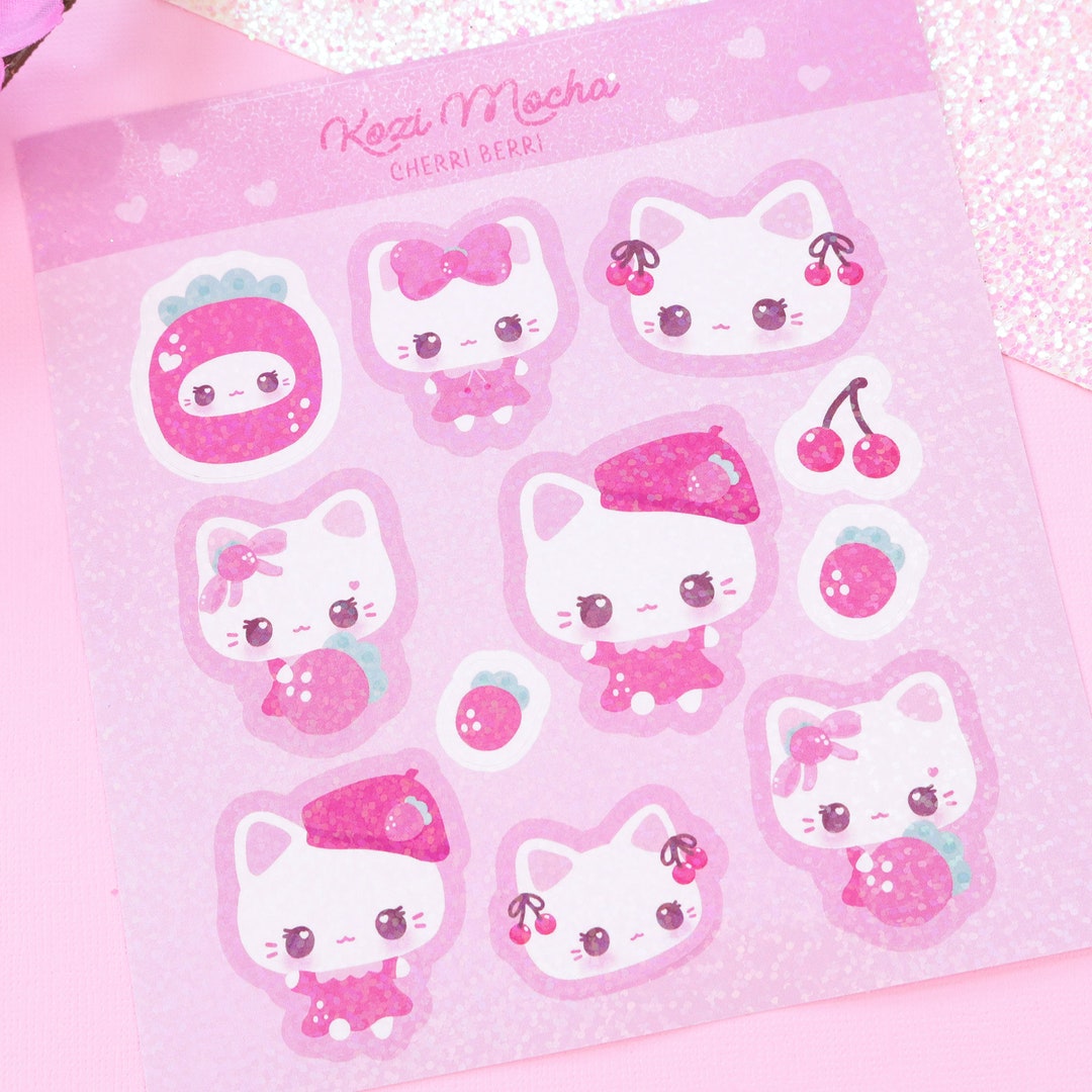 Cute Cat Glitter Sticker Sheet | Kawaii Stickers | Glitter Stickers ...