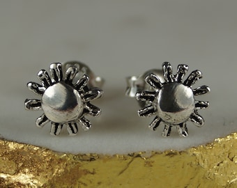 Summer Earrings: Oxidized Sterling Silver Sun Stud Earrings