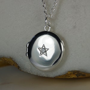 Médaillon en argent sterling avec étoile en zircone cubique, médaillon en argent, médaillon photo, médaillon photo.