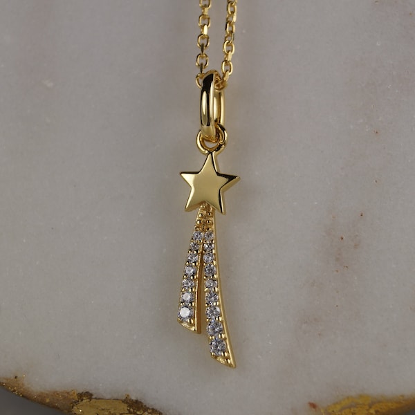 Gold Star Necklace. Gold Star Pendant. Silver Star Necklace. Silver Star Pendant. Gold Vermeil Shooting Star. Celestial Necklace. Gold Plate