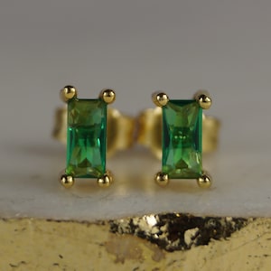 Gold Vermeil Emerald Green Stud Earrings, Sterling Silver