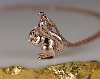 Squirrel Necklace, Rose Gold Vermeil Squirrel Pendant, Sterling Silver Squirrel Necklace, Squirrel Necklace, Squirrel Pendant.