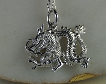 Silver Dragon Necklace, Silver Dragon Pendant, Sterling Silver Dragon Pendant Necklace, Chinese Dragon Necklace.