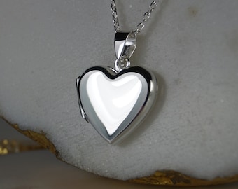 Dainty Sterling Silver Heart Locket Necklace, 16mm Photo Keepsake