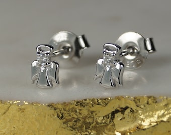 Tiny Angel Earrings, Silver Angel Stud Earrings, Cubic Zirconia Sterling Silver Guardian Angel Earrings Angel Earrings Angel Ear Rings
