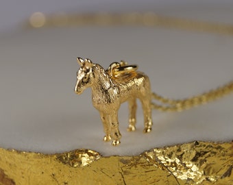 Gold Vermeil Horse Necklace, Gold Pony Necklace, Horse Pendant, Horse Gift.
