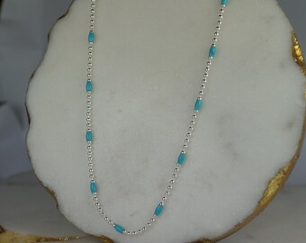 Sterling zilveren ketting met turkooizen en emaille kralen, 38-43 cm