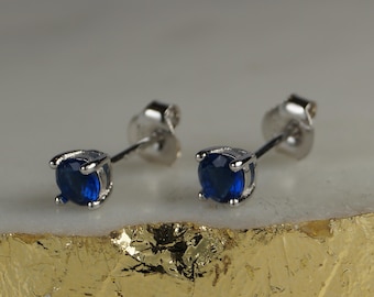 Sterling Silver Sapphire Blue Crystal Stud Earrings, September Birthstone