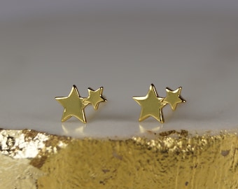 Gold Vermeil Sterling Silver Star Earrings, Gold Star Stud Earrings, Celestial Earrings, Celestial Jewellery, Christmas Earrings.