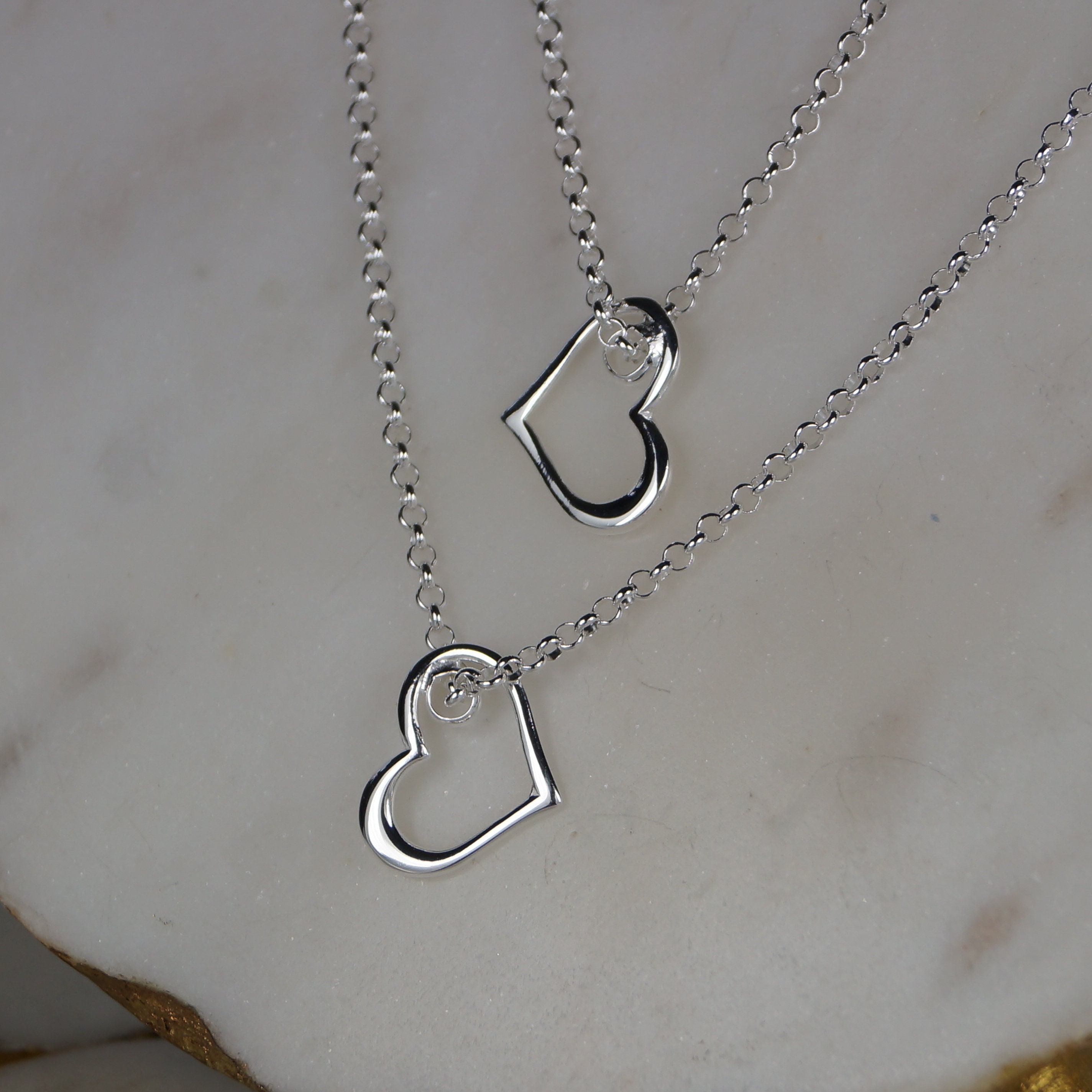 Double Heart Necklace, Sterling Silver Double Heart Necklace