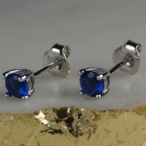 Sterling Silver Blue Crystal Earrings, Sapphire Blue Earrings, September Birthstone, High Quality Blue Stud Crystal Ear Rings.
