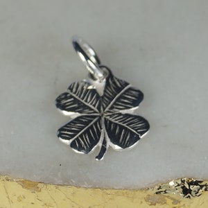 Four-Leaf Clover Sterling Silver Charm, Silver Clover Leaf Charm, Lucky Clover Charm.