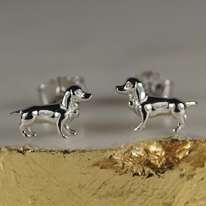 Sausage Dog Stud Earrings, Sterling Silver Dachshund Earrings, Silver Dog Earrings.