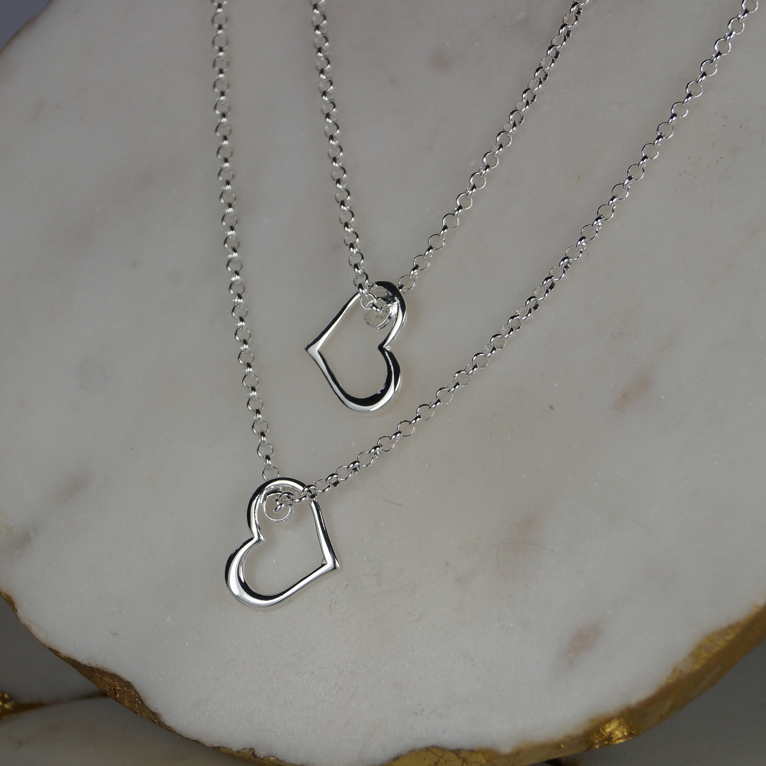 【STONEHENgE】Silver Material Two Heart Necklace SC1778 Double Heart Necklace, Sterling Silver Double Heart Necklace